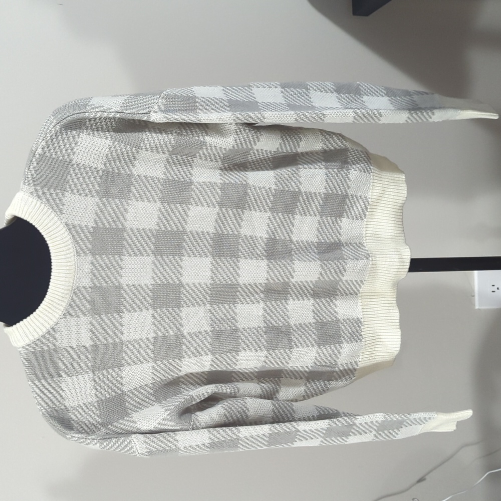 Gray and White Checkered Sweater